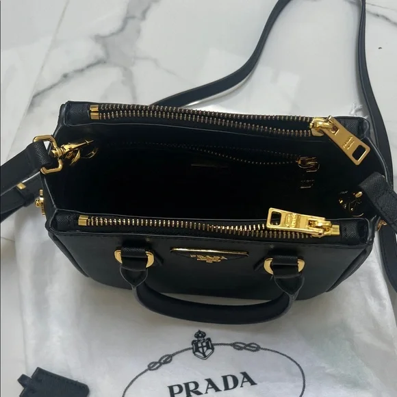 Prada Black Saffiano Mini Satchel with Gold Hardware - Picture 9 of 10